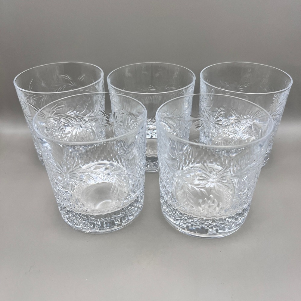 Set of 5 Vtg Tiffin‎ Franciscan Cut Whiskey Rocks Glasses Floral Barware